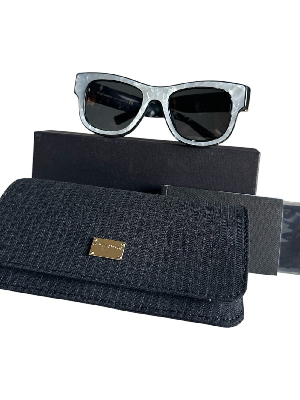 Dolce & Gabbana Domenico Deep Shades Pearl White Marble Sunglasses Full Set